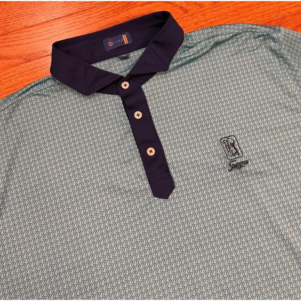 Stitch TPC Sawgrass Golf Polo Shirt Mens XL Teal Geometric Performance Stretch